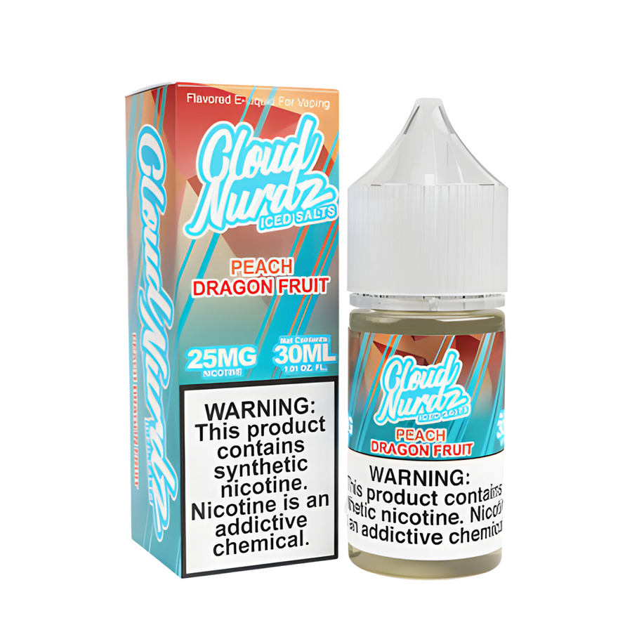 Cloud Nurdz Iced Salt Nicotine Vape Juice 25 Mg Peach Dragon Fruit Iced 