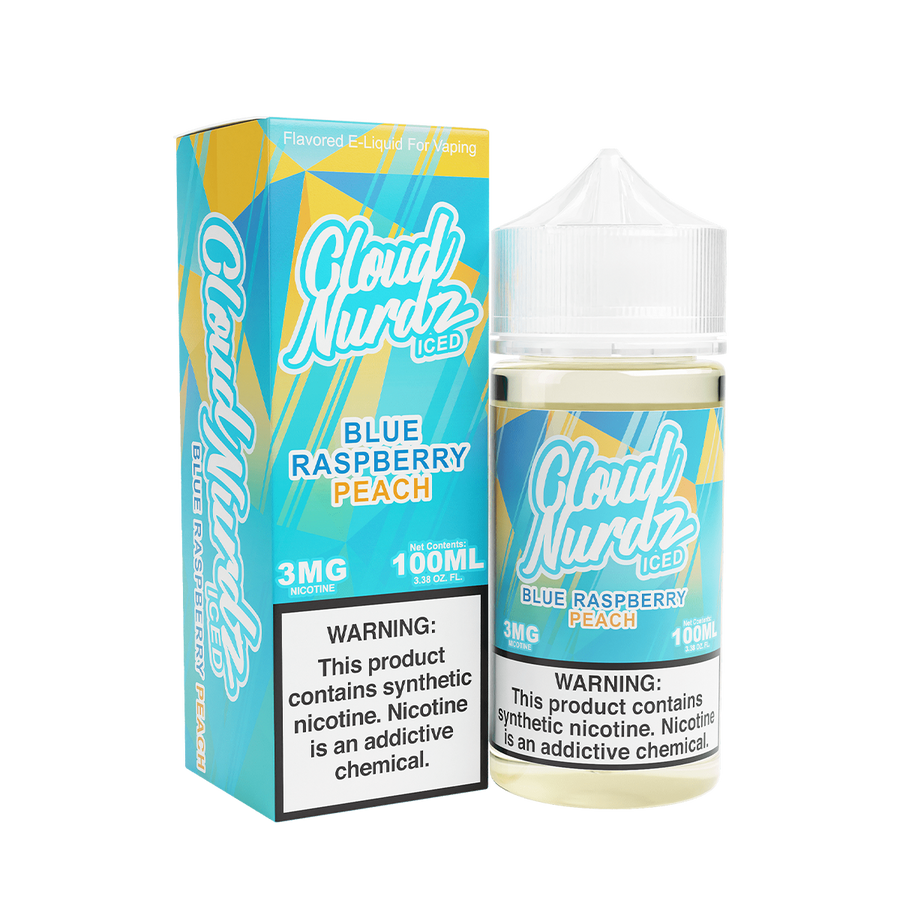 Cloud Nurdz Iced Freebase Vape Juice 3 Mg 100 Ml Blue Raspberry Peach Iced