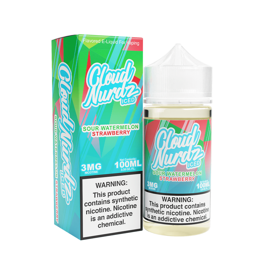 Cloud Nurdz Iced Freebase Vape Juice 3 Mg 100 Ml Sour Watermelon Strawberry Iced