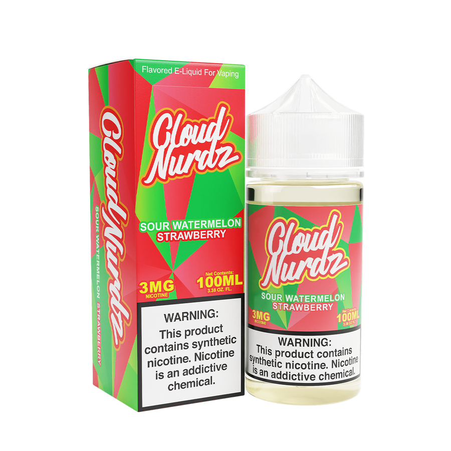 Cloud Nurdz Freebase Vape Juice 3 Mg 100 Ml Sour Watermelon Strawberry