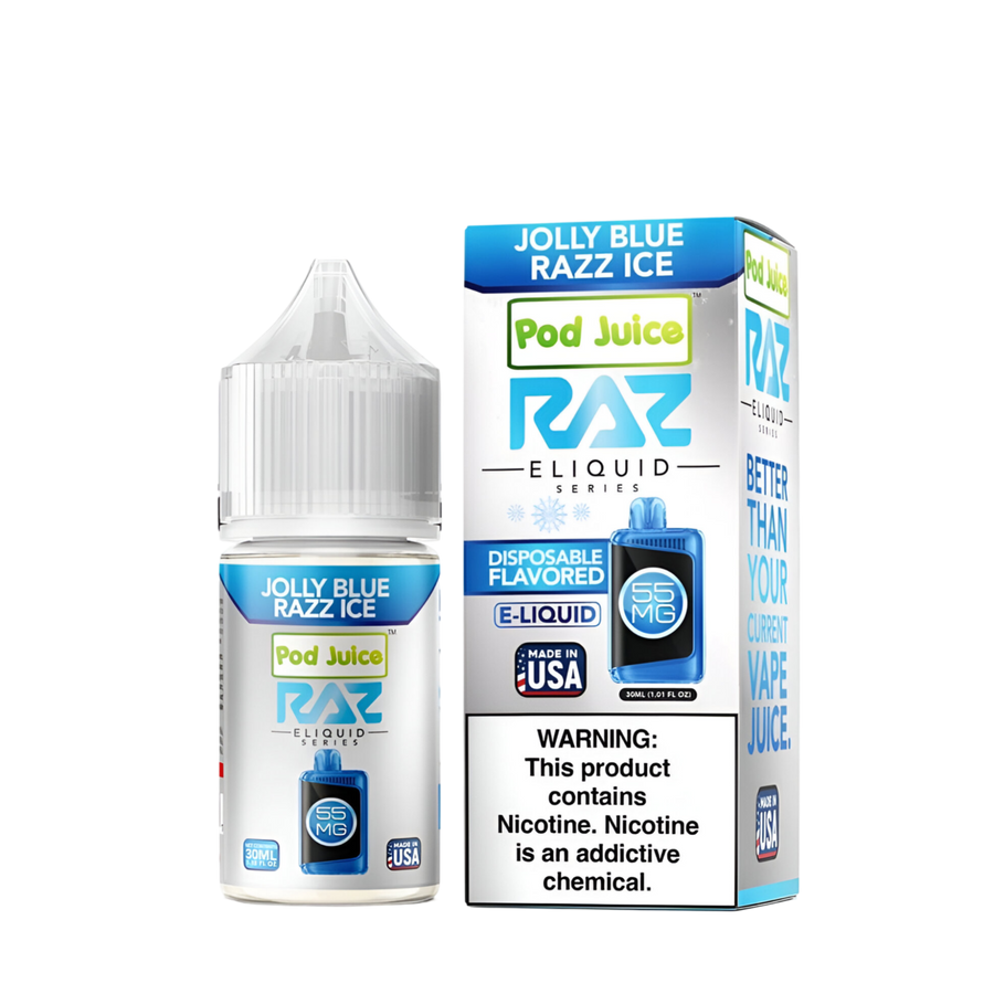 Pod Juice x Raz Salt Nicotine Vape Juice 20 Mg Jolly Blue Razz Ice 