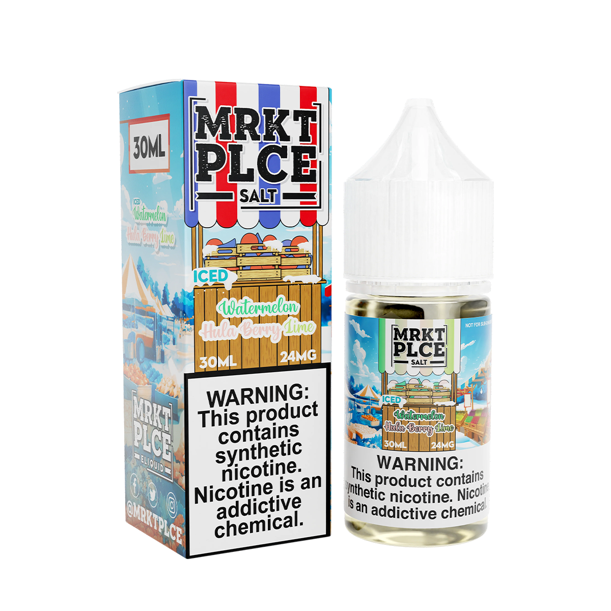 MRKT PLCE Salt Nicotine Vape Juice 24 Mg 30 Ml Iced Watermelon Hula Berry Lime