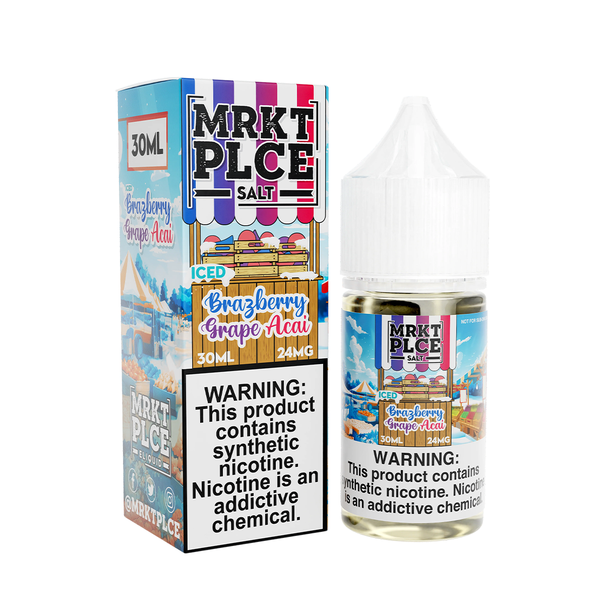 MRKT PLCE Salt Nicotine Vape Juice 24 Mg 30 Ml Iced Brazberry Grape Acai