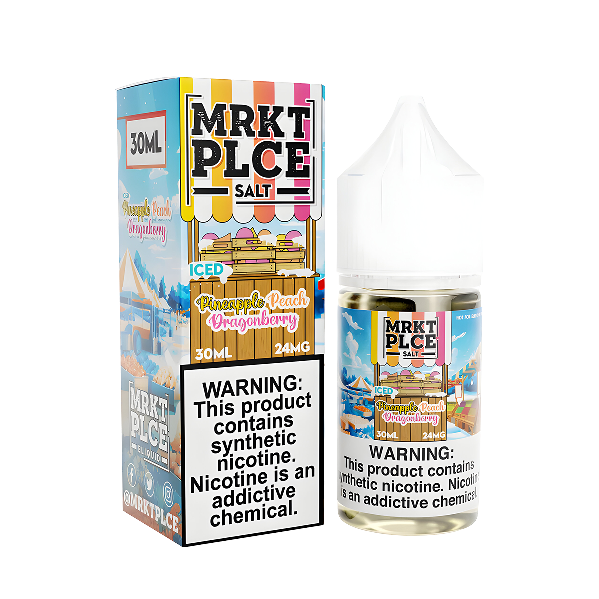 MRKT PLCE Salt Nicotine Vape Juice 24 Mg 30 Ml Iced Pineapple Peach Dragonberry