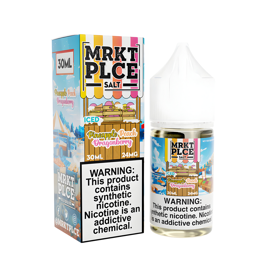 MRKT PLCE Salt Nicotine Vape Juice 24 Mg 30 Ml Iced Pineapple Peach Dragonberry