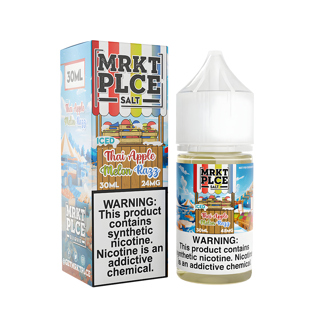 MRKT PLCE Salt Nicotine Vape Juice 24 Mg 30 Ml Iced Thai Apple Melon Razz