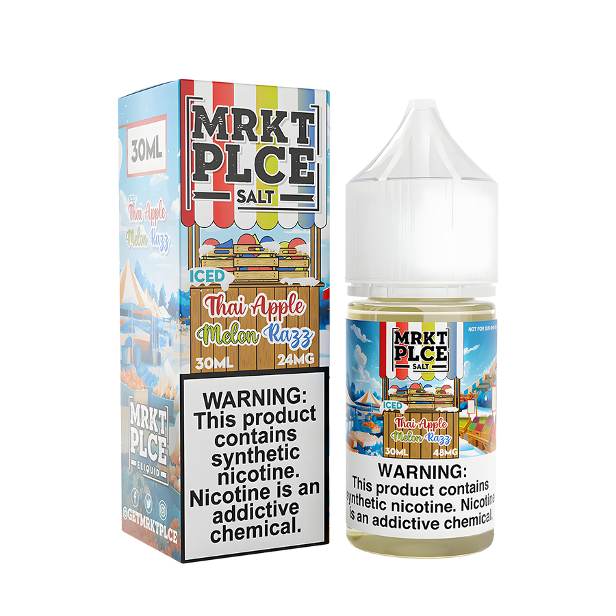 MRKT PLCE Salt Nicotine Vape Juice 24 Mg 30 Ml Iced Thai Apple Melon Razz