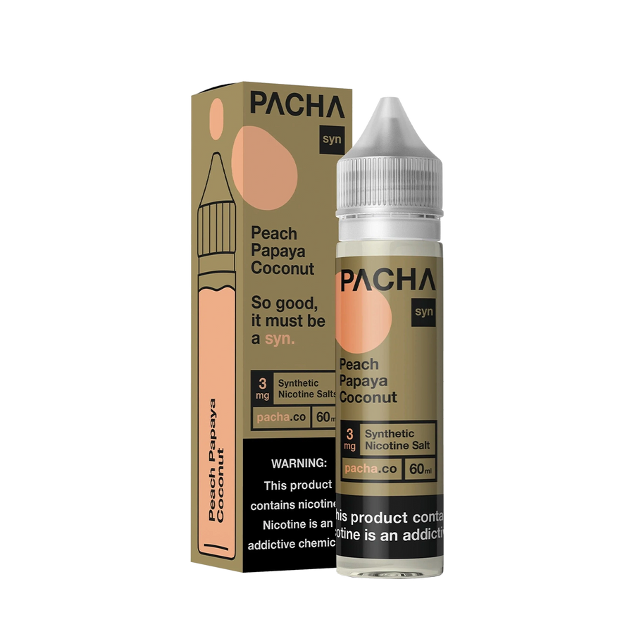 Pacha Syn Freebase Vape Juice 0 Mg Peach Papaya Coconut Cream 