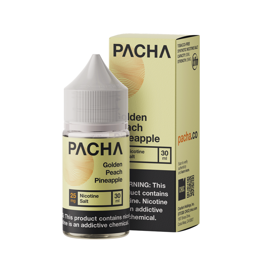 Pacha TFN Salt Nicotione Vape Juice 25 Mg Golden Peach Pineapple 