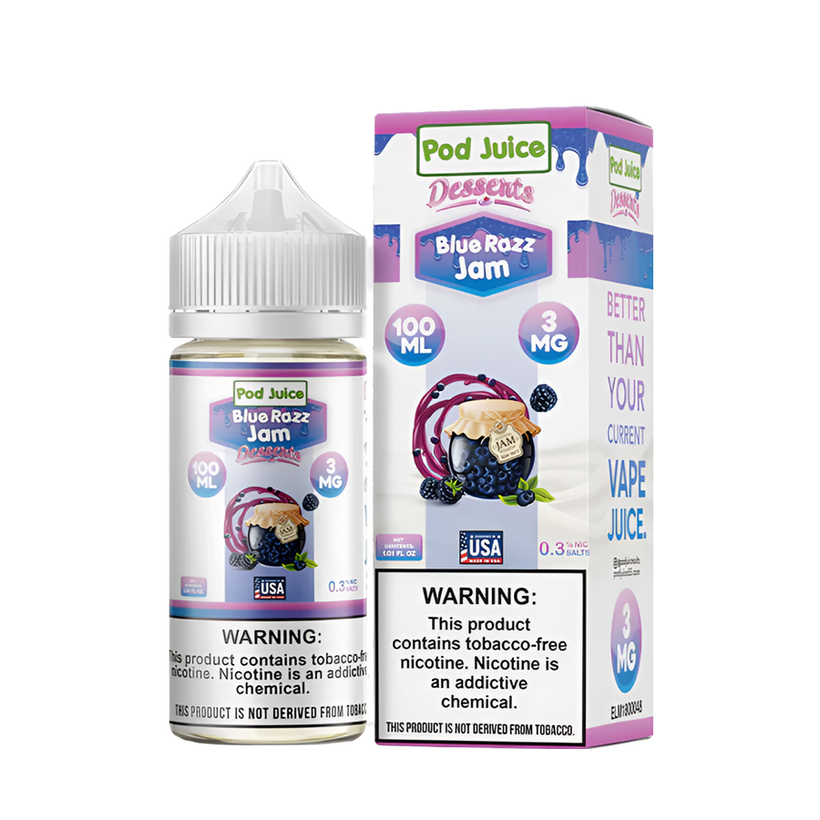 Pod Juice Desserts Freebase Vape Juice 0 Mg 100 Ml Blue Razz Jam