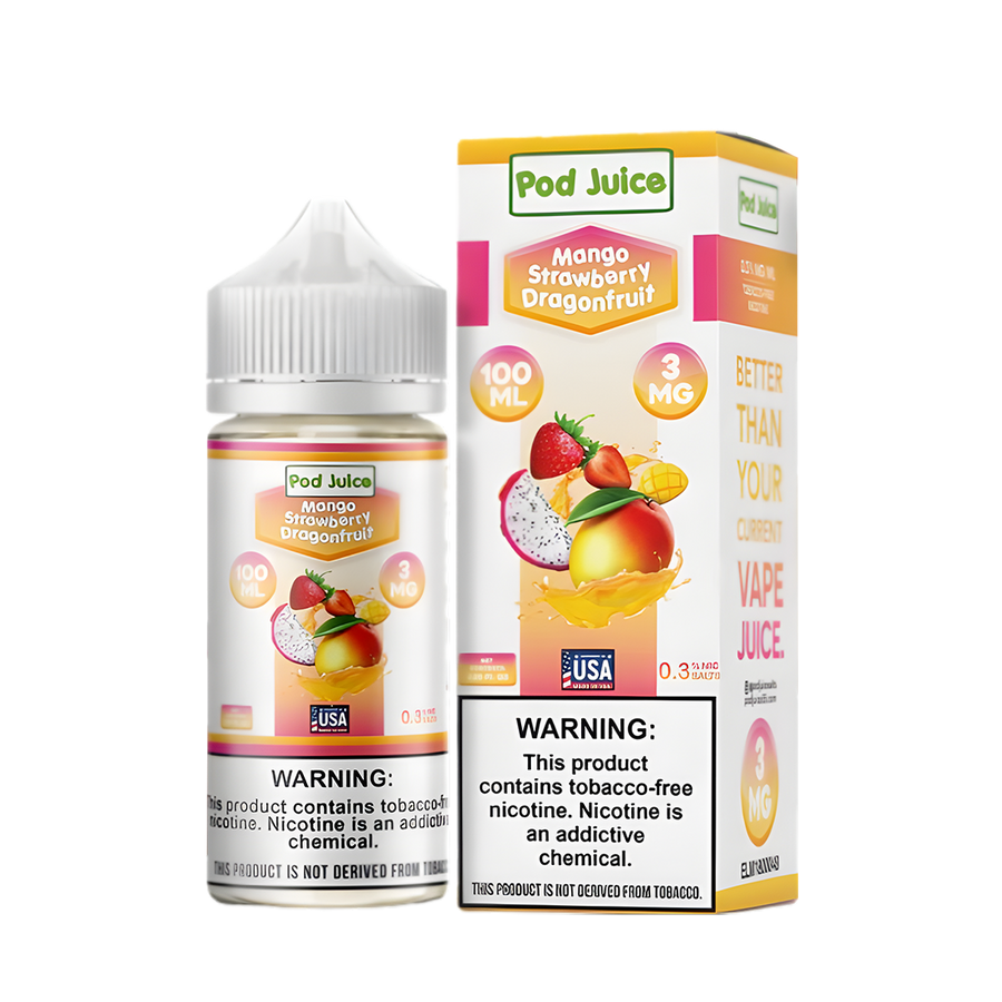 Pod Juice Freebase Vape Juice 0 Mg Mango Strawberry Dragonfruit 