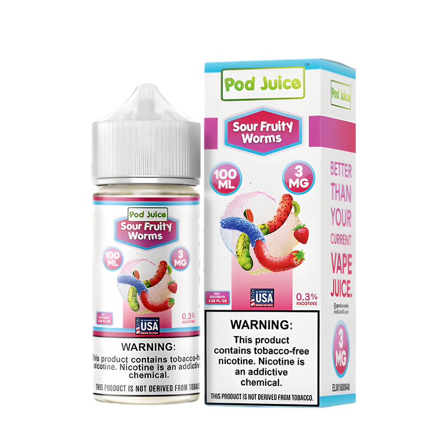 Pod Juice Freebase Vape Juice 0 Mg 100 Ml Sour Fruity Worms