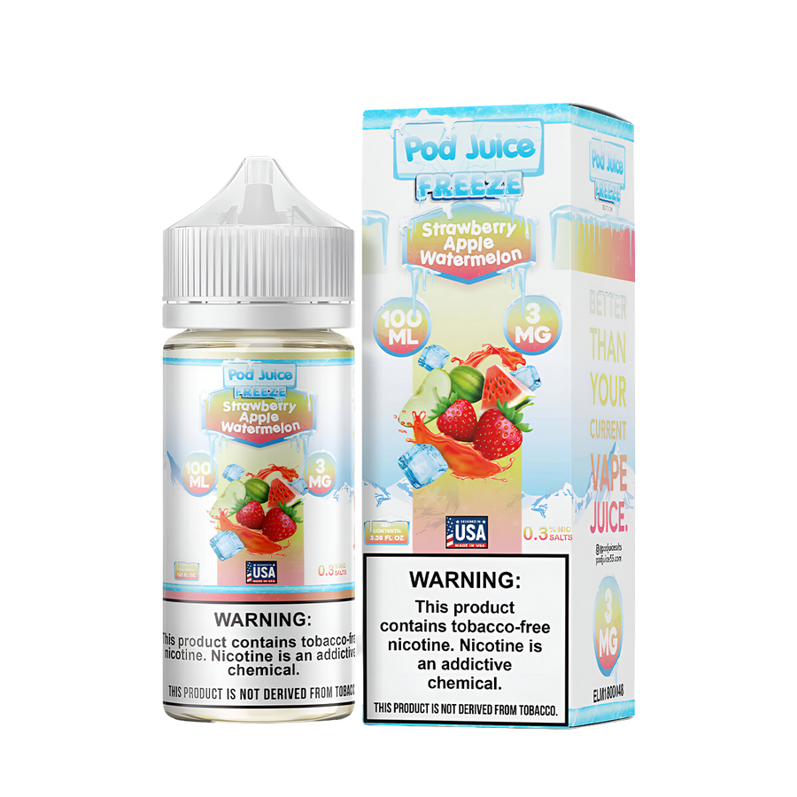 Pod Juice Freeze Freebase Vape Juice 0 Mg 100 Ml Strawberry Apple Watermelon Freeze