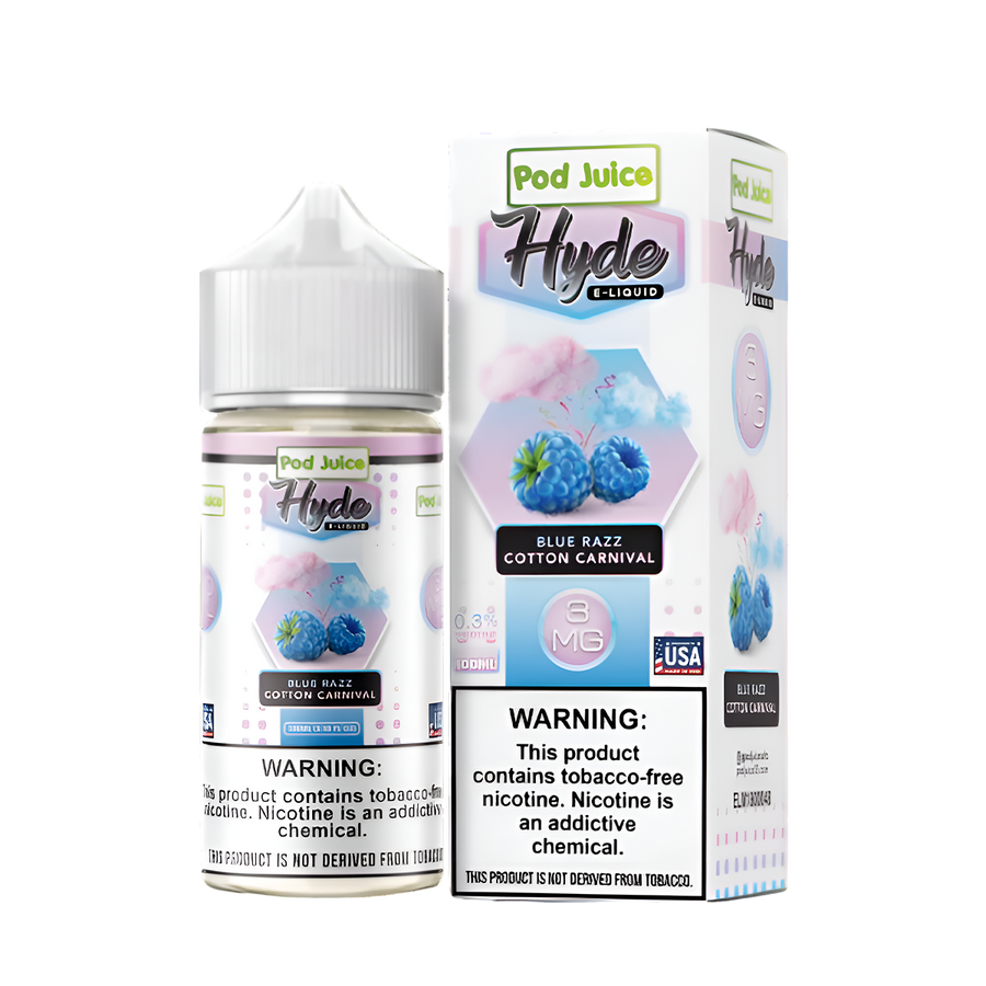 Pod Juice x Hyde Freebase Vape Juice 0 Mg Blue Razz Cotton Carnival 