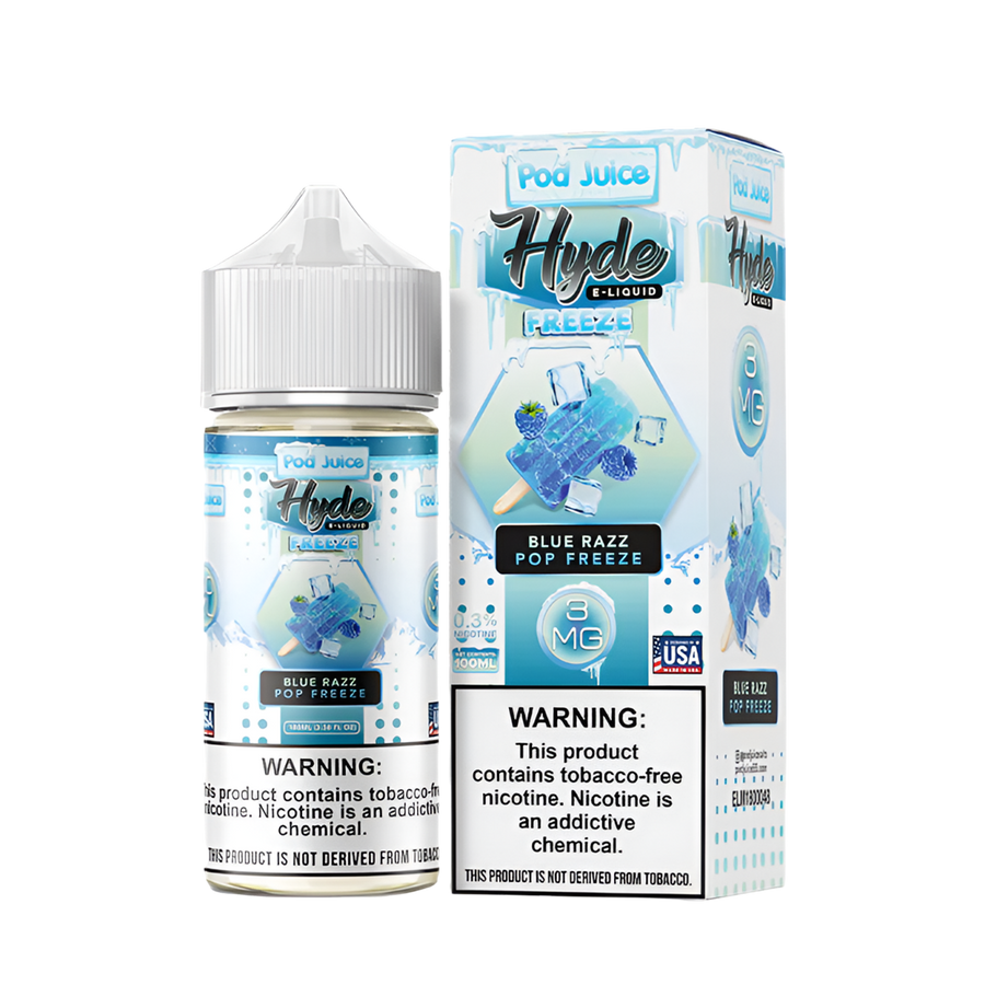 Pod Juice x Hyde Freebase Vape Juice 0 Mg Blue Razz Pop Freeze 