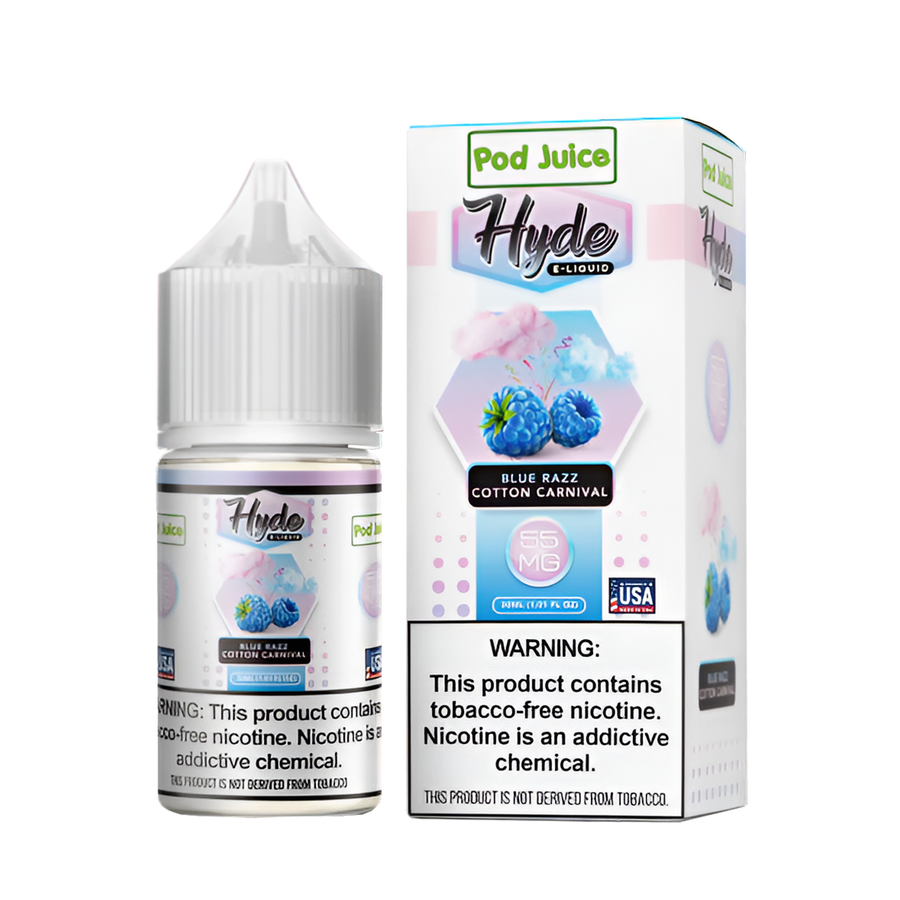 Pod Juice x Hyde Salt Nicotine Vape Juice 35 Mg Jewel Blue Razz Cotton Carnival 