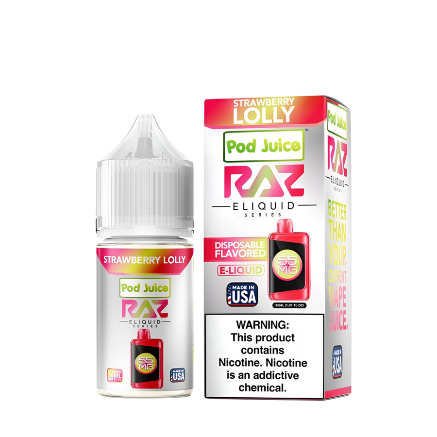 Pod Juice x Raz Salt Nicotine Vape Juice 20 Mg Strawberry Lolly 