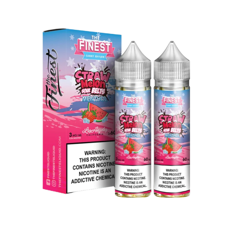 Finest Candy Edition Menthol Freebase Vape Juice 0 Mg 2x60 Ml Straw Melon Sour Belts Menthol