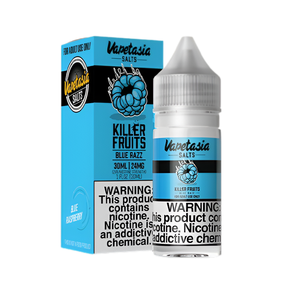 VapeTasia Killer Fruit Salt Nicotine Vape Juice 24 Mg 30 Ml Blue Razz