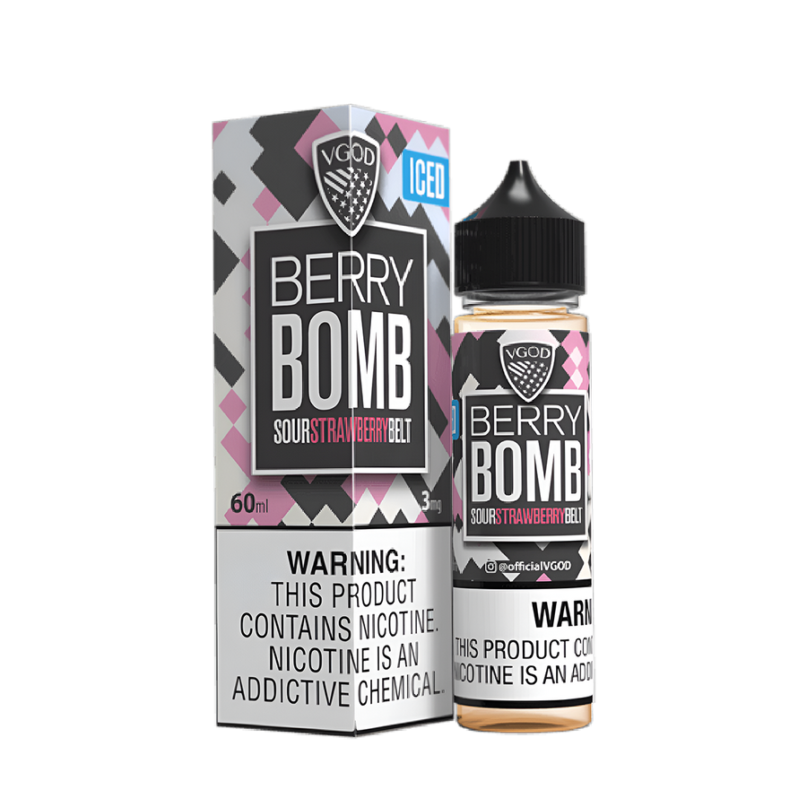 VGOD Iced Bomb Line Freebase Vape Juice 0 Mg Berry Bomb (Sour Strawberry Belt) Iced 