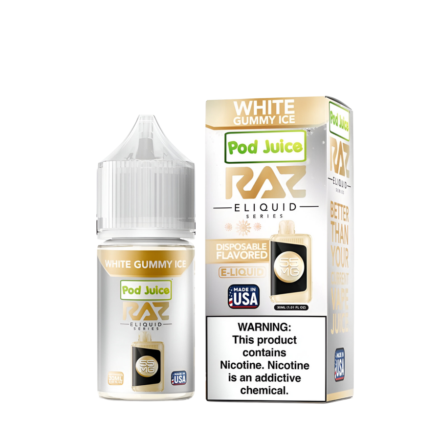 Pod Juice x Raz Salt Nicotine Vape Juice 20 Mg White Gummy Ice 