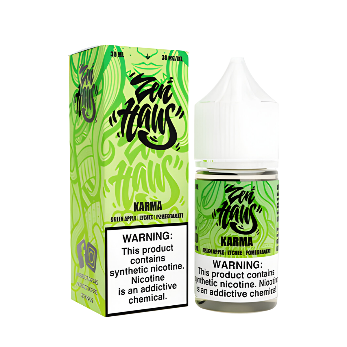 Zen Haus Salt Nicotine Vape Juice 30 Mg 30 Ml Karma (Green Apple Lychee Pomegranate)
