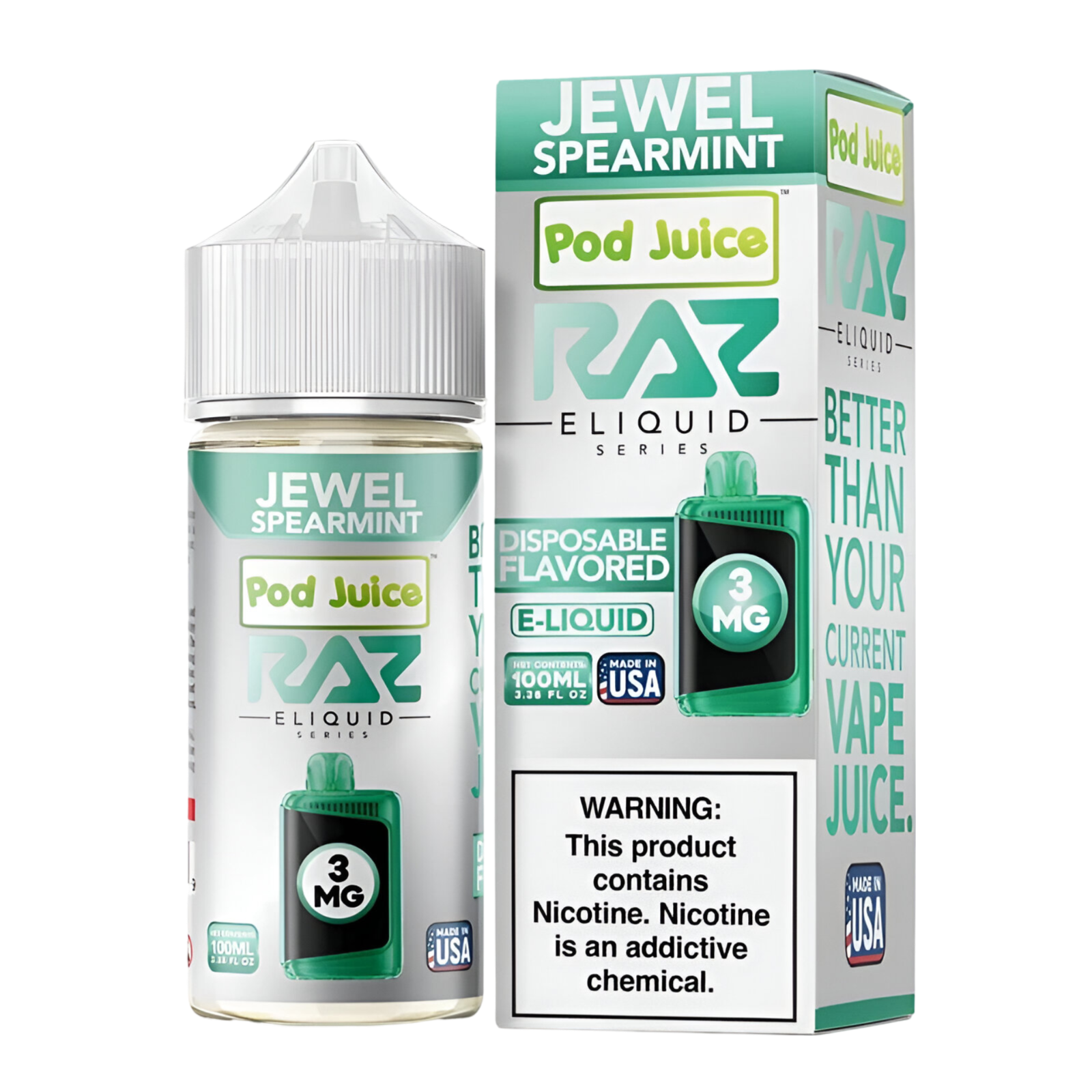 Pod Juice x RAZ Synthetic Vape Juice 0 Mg Jewel Spearmint 