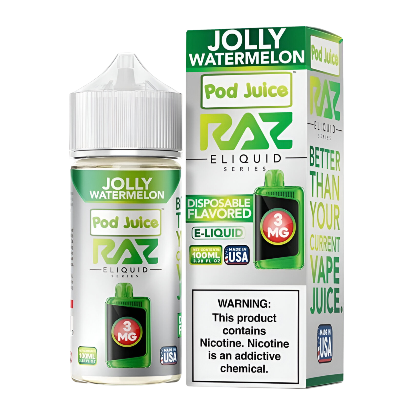 Pod Juice x RAZ Synthetic Vape Juice 0 Mg Jolly Watermelon 