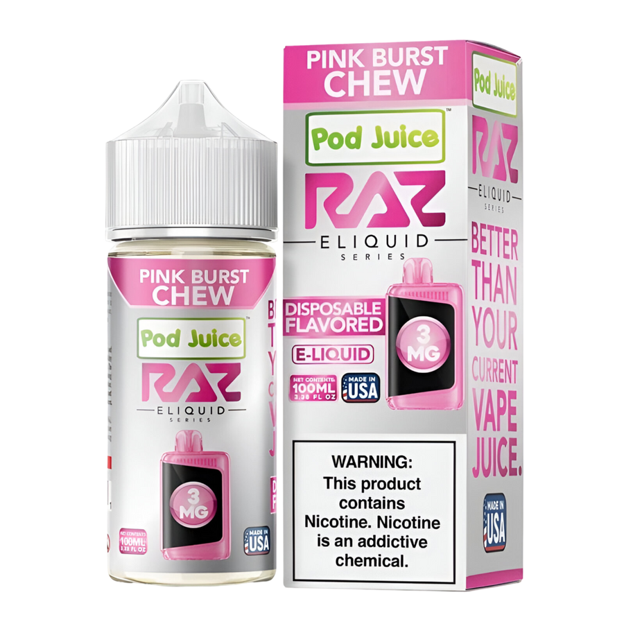 Pod Juice x RAZ Freebase Vape Juice 0 Mg Pink Burst Chew 