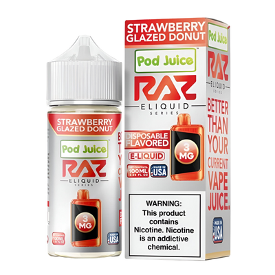 Pod Juice x RAZ Freebase Vape Juice 0 Mg Strawberry Glazed Donut 