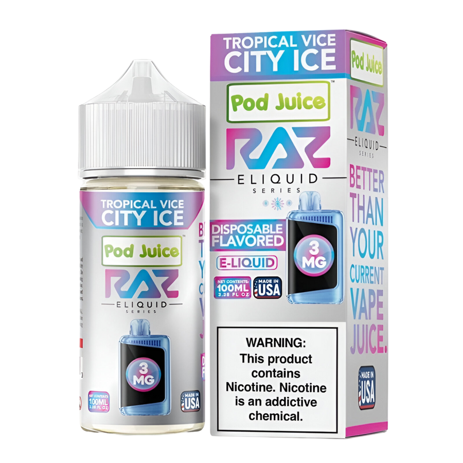 Pod Juice x RAZ Freebase Vape Juice 0 Mg Tropical Vice City Ice 