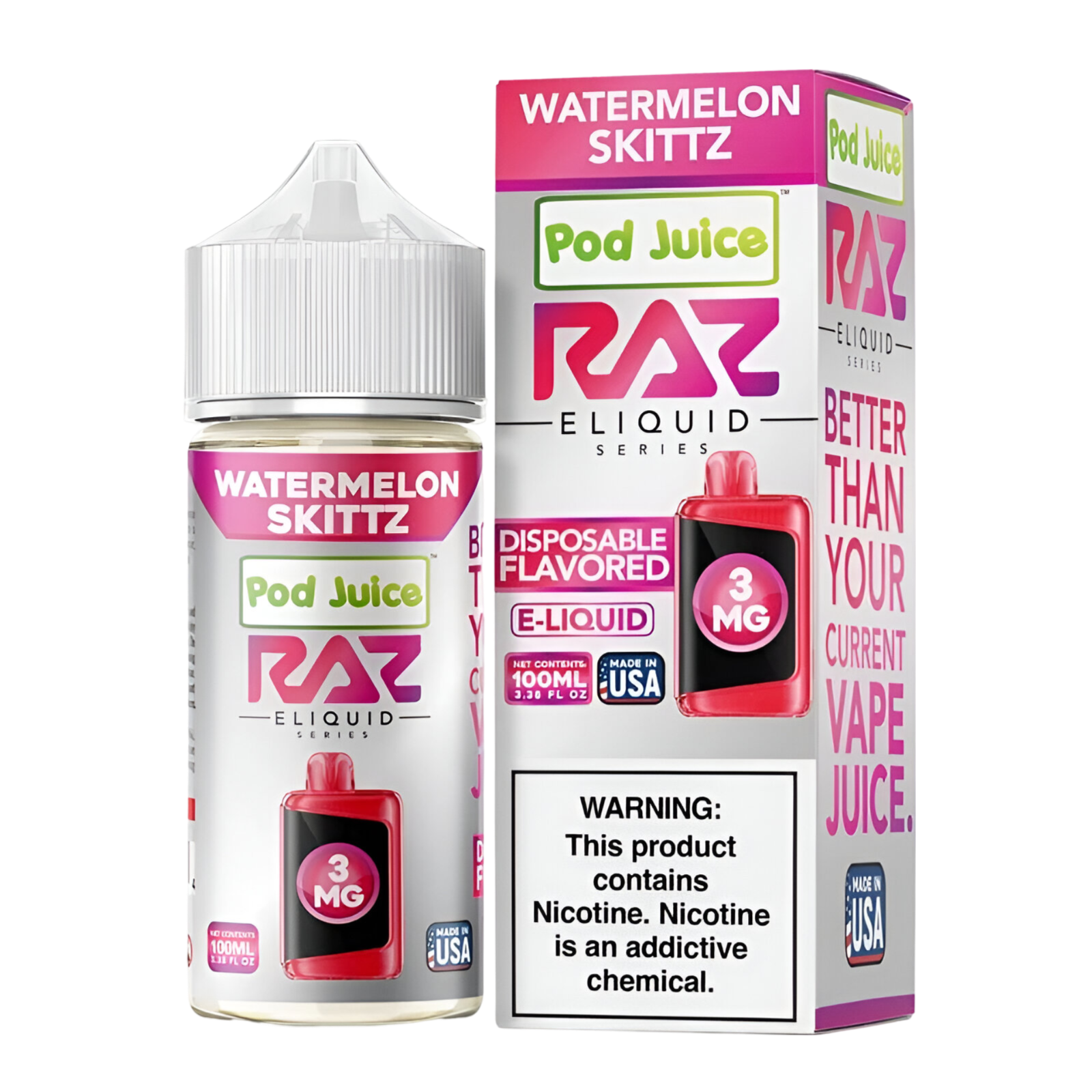 Pod Juice x RAZ Synthetic Vape Juice 0 Mg Watermelon Skittz 