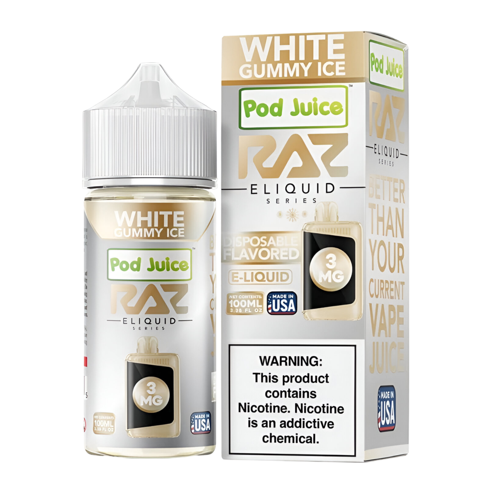 Pod Juice x RAZ Synthetic Vape Juice 0 Mg White Gummy Ice 